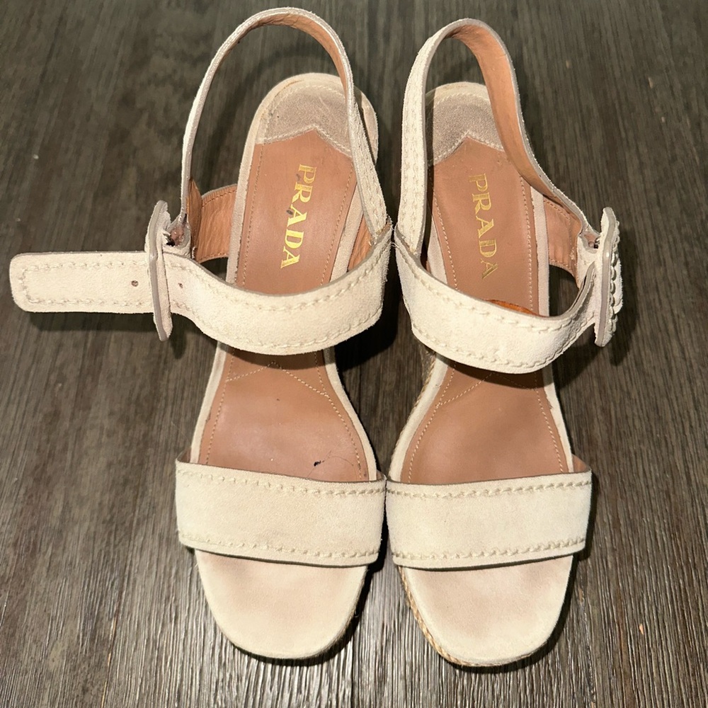Prada Women's Beige Strap Wedges